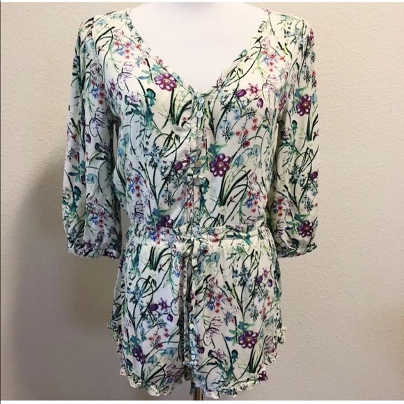 California Gypsy Floral Playsuit Romper Small NWOT - Picture 2 of 6